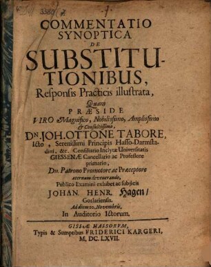 Commentatio Synoptica De Substitutionibus, Responsis Practicis illustrata