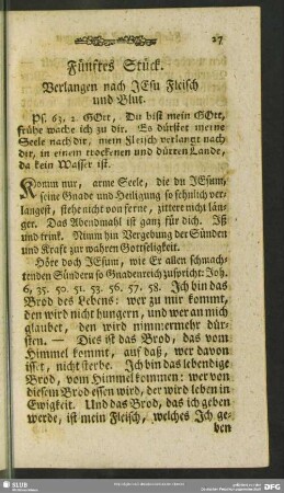 Fünftes Stück. Verlangen nach Jesu Fleisch und Blut