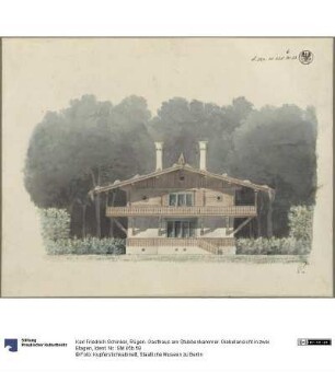 Rügen. Gasthaus am Stubbenkammer. Giebelansicht in zwei Etagen