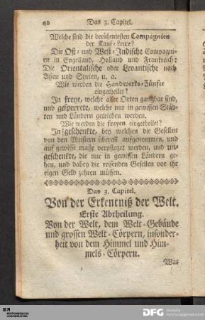 Das 3. Capitel. Von der Erkentniß der Welt