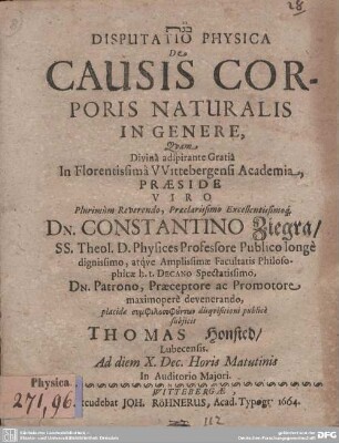 Disputatio Physica De Causis Corporis Naturalis In Genere