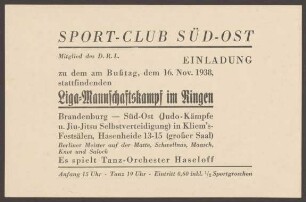 Einladungskarte Ringkampf in "Kliem´s Festsälen", Hasenheide 13-15