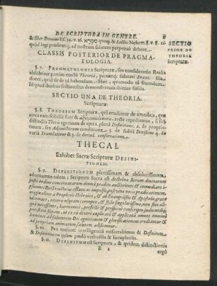 Sectio Una De Theoria Scripturae.
