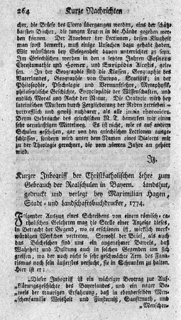 Kurzer Inbegriff der christkatholischen Lehre zum Gebrauch der Realschulen in Bayern.