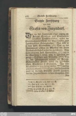 Sechste Fortsetzung von dem Grafen von Zinzendorf.