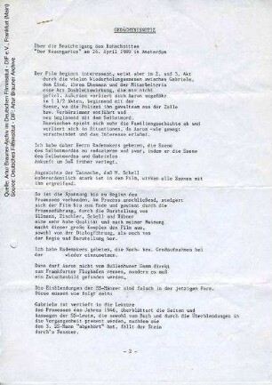 Gedächtnisprotokoll von Artur Brauner