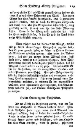 Seine Duldung der Katholiken