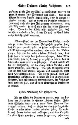 Seine Duldung der Katholiken