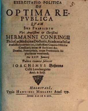 Exercitatio Politica De Optima Republica