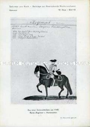 Uniformdarstellung, Reiter des Kavallerie-Regiments "von Hammerstein", Kurfürstentum Hannover, 1745.