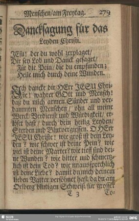 Dancksagung für das Leyden Christi