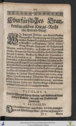 Churfuerstliches Brandenburgisches Kriegs-Recht.