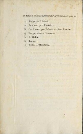 In tabula adiecta exhibentur specimina scripturae