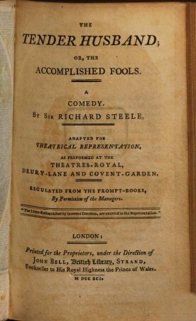The tender husband : or, the accomplished fools ; a comedy