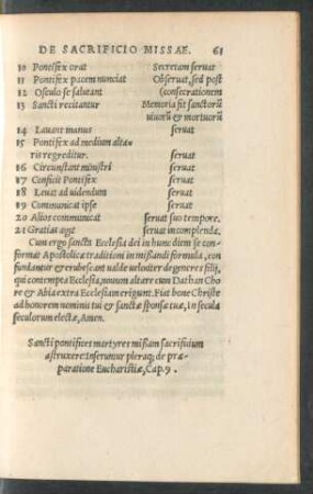 Sancti pontifices martyres mißam sacrificium astruxere: Inseruntur pleraque de praeparatione Eucharistiae, Cap. 9.