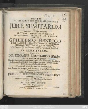 Dissertatio Inauguralis Juridica De Jure Semitarum