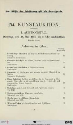 ? I. Auktionstag. Dienstag, den 14. Mai 1935, ab 3 Uhr nachmittags (Nr. 1-220)