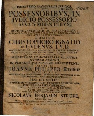 Dissertatio Inauguralis Iuridica, De Possessoribus, In Iudicio Possessorio Succumbentibus