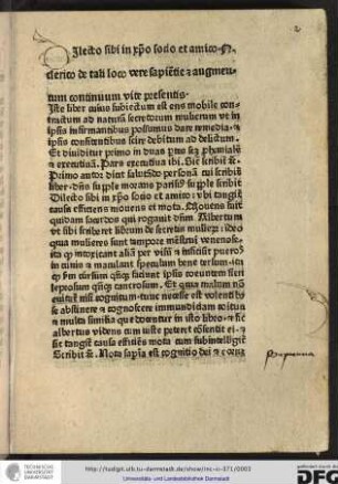 [Commentum.] Iste liber cuius subiectum est ens mobile contractum ad naturam secretorum mulierum...