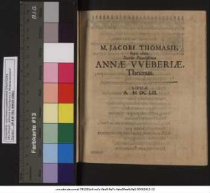 M. Jacobi Thomasii, super obitu Socrus Pientißimae Annae Weberiae, Threnus