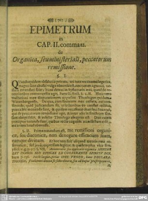 Epimetrum in Cap. II. comma 12. de Organica, seu ministerali, peccatorum remissione