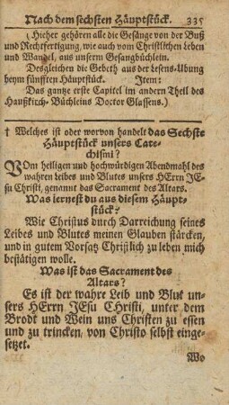 Welches ist oder worvon handelt das Sechste Häuptstück unsers Catechismi?