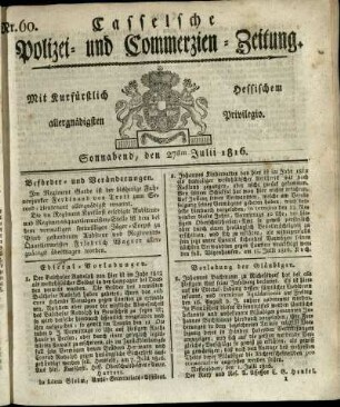 Nr. 60, Sonnabend, den 27sten Julii 1816