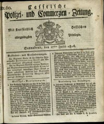Nr. 60, Sonnabend, den 27sten Julii 1816