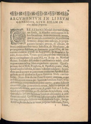 Argumentum In Librum Geneseos, Sive Etiam In alias divinas scripturas.