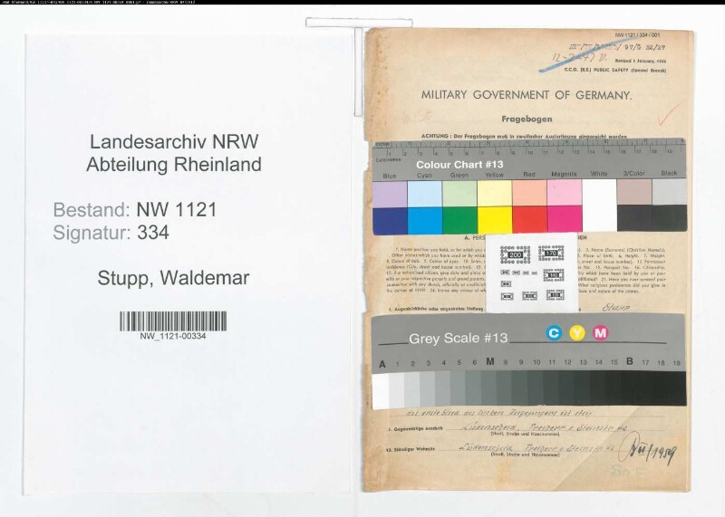 Entnazifizierung Waldemar Stupp , geb. 06.06.1908 (Steuerassistent)
