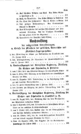 Nachweisung der mitgeteilten Verordnungen