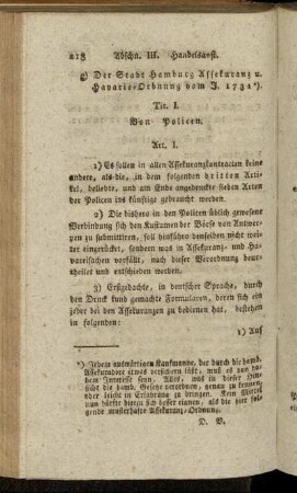 g) Der Stadt Hamburg Assekuranz u. Havarie-Ordnung vom J. 1731.