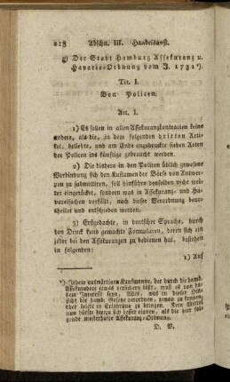 g) Der Stadt Hamburg Assekuranz u. Havarie-Ordnung vom J. 1731.