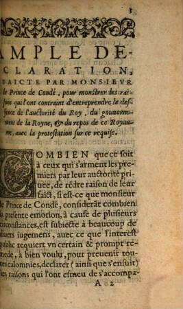 Ample Declaration, Faite Par Monsievr Le Prince De Conde : Pour monstrer les raisons, qui l'ont contraint d'entreprendre la defence de la Religion ...