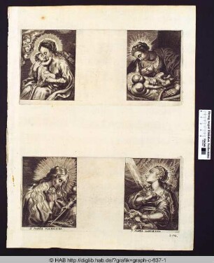 unten links: Maria die Büßerin; unten rechts: Bekehrung der Maria Magdalena.