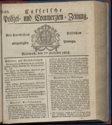 Nr. 80, Mittwoch, den 7ten October 1818