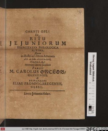 De Ritu Ieiuniorum : Exercitatio Philologica Altera