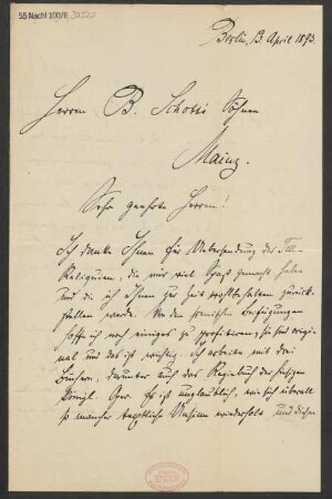 Brief an B. Schott's Söhne : 13.04.1893