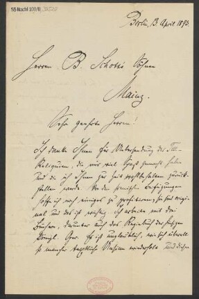 Brief an B. Schott's Söhne : 13.04.1893