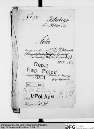 Polizeiverwaltung des Ländchens Bärwalde mit den Orten Bärwalde, Herbersdorf, Kossin, Meinsdorf, Rinow, Weißen, Wiepersdorf, Kr. Jüterbog-Luckenwalde