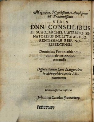 Theses Hasce Inaugurales De Iure Protimēseōs Sive Retractus ... submittit Johannes Carolus Frawenburg Altorphinus ...