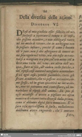 Della diversità delle azioni. Discorso VI.