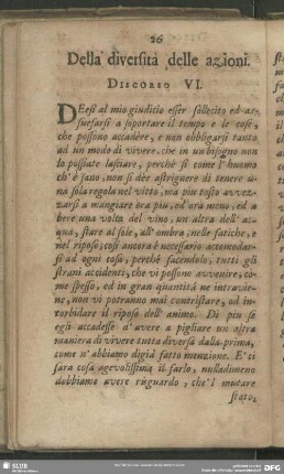 Della diversità delle azioni. Discorso VI.