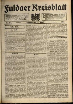 Erste Ausgabe vom Samstag, den 23. August 1913.