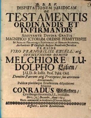 Disp. iur. de testamentis ordinandis et infirmandis