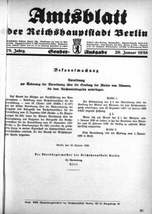 Sonder-Ausgabe, 20. Januar 1938
