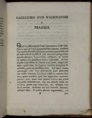 Carissimo Suo Wichmanno S. Praeses.