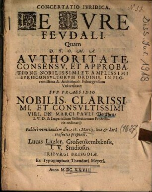 Concertatio Ivridica. De Ivre Fevdali