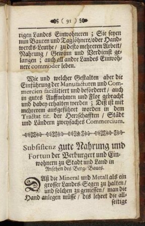 [IX.] Subsistenz gute Nahrung und Fortun der Verburgert und Einwohnern zu Stadt und Land in Ansehen des Berg-Baues.