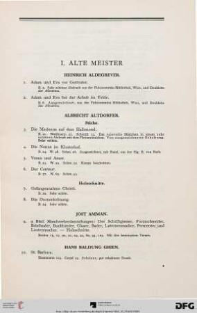 I. Alte Meister (Nr. 1-250)